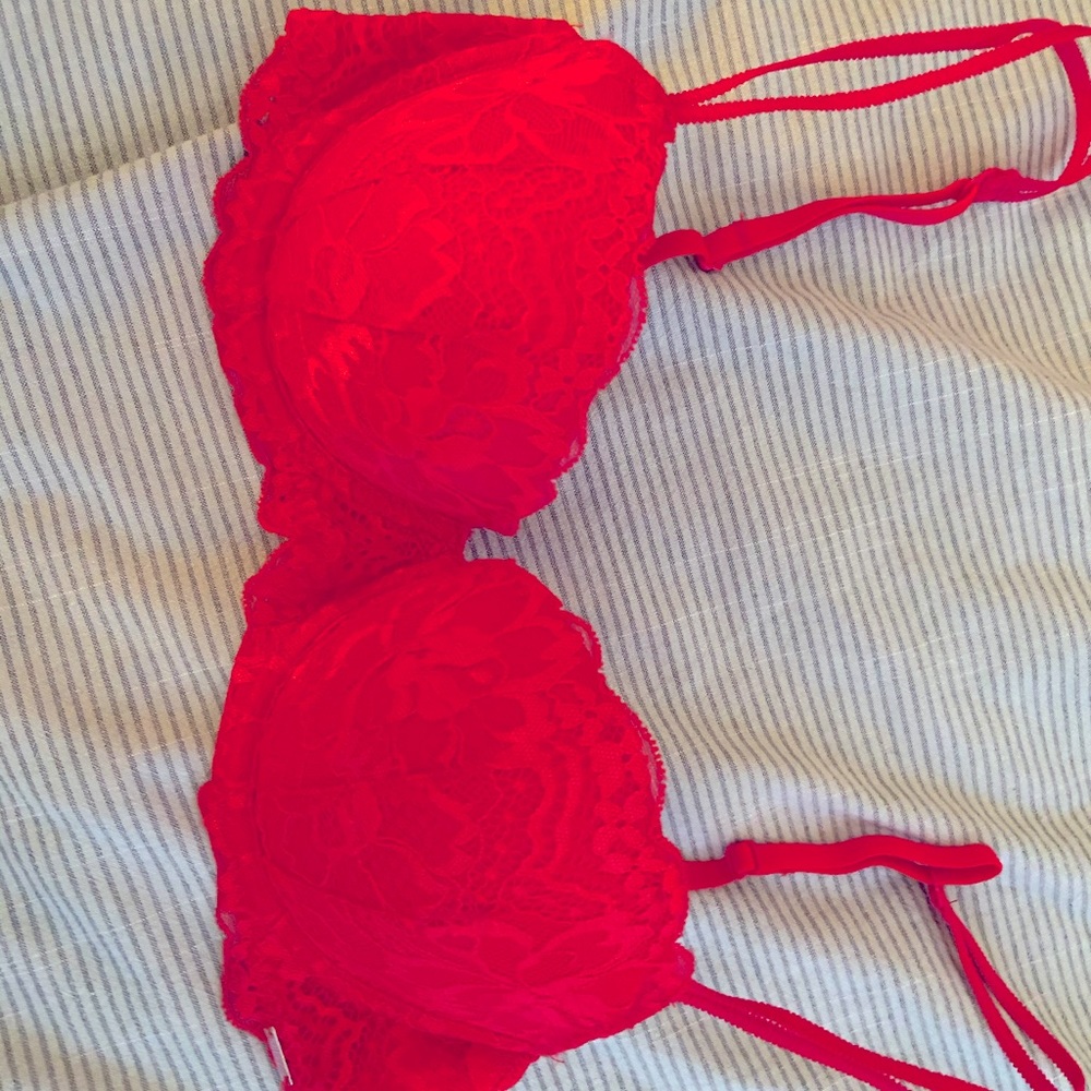 PINK Red Lace Push- Up Bra